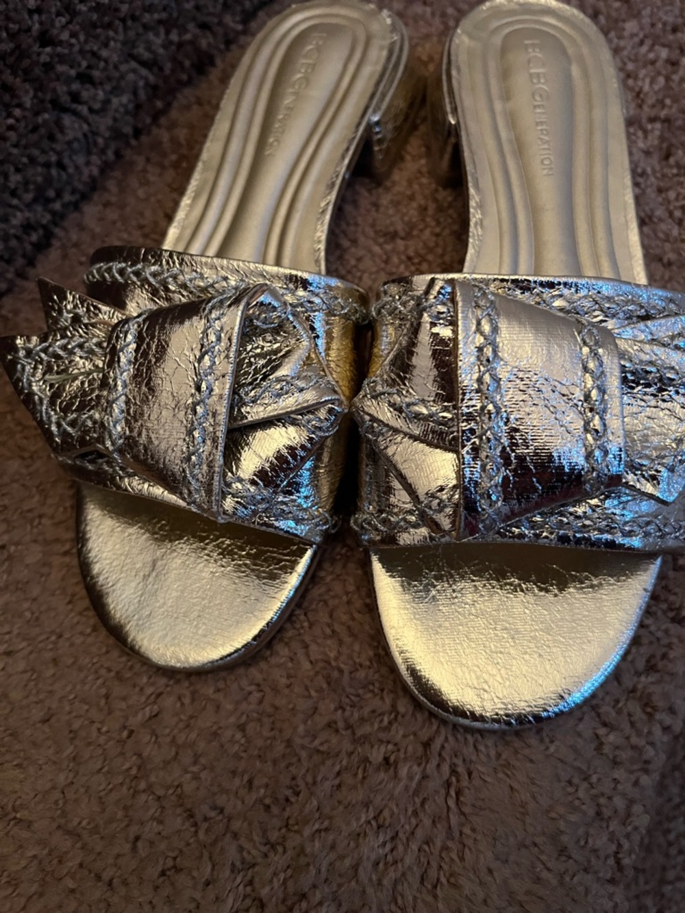 BCBGeneration Metallic Gold Bow Slide Mules